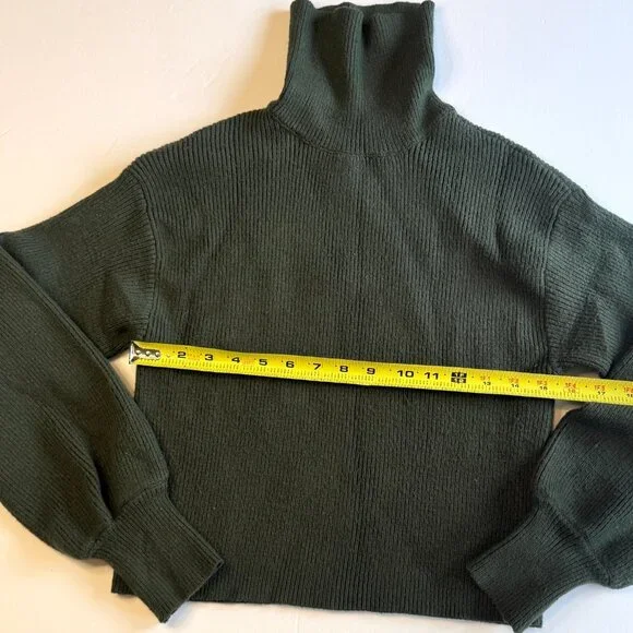 Francesca's Mi Ami Avery Balloon Sleeve Turtleneck Sweater - Olive Green, Large - Picture 4 of 12